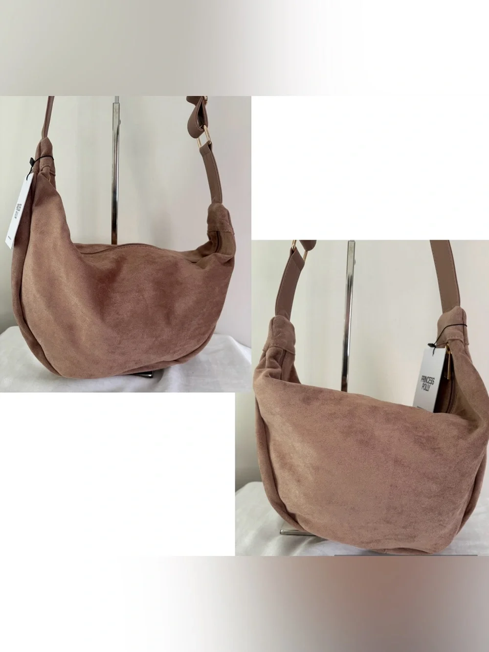 Princess Polly taupe faux suede crescent bag